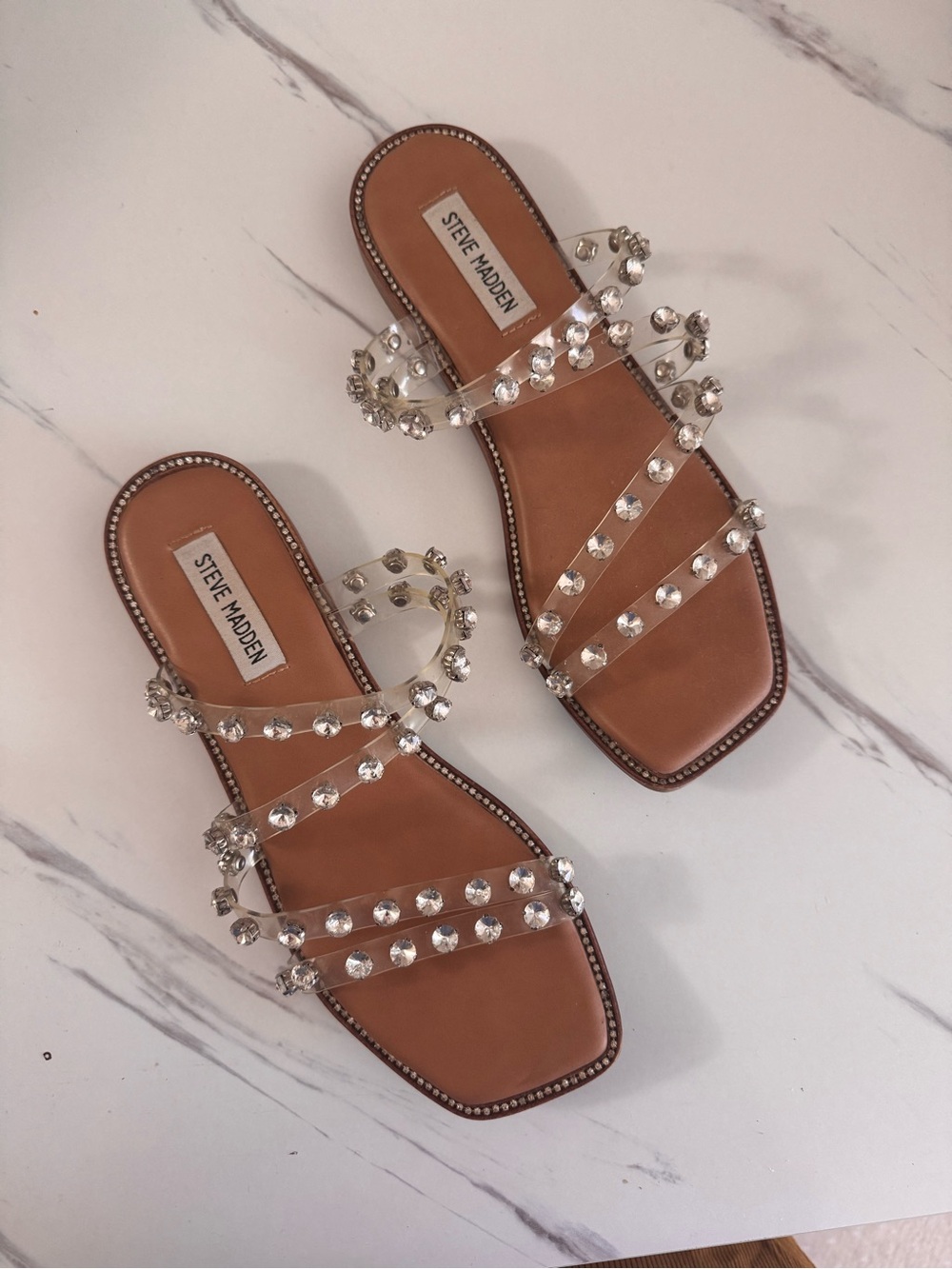 Steve Madden Skyler Clear Jeweled Slide Sandals